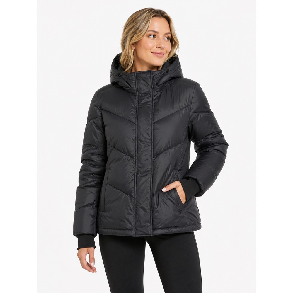 BCBGeneration Women's XL Black Hooded Puffer Jacket Quilted Full Zip Winter Coat